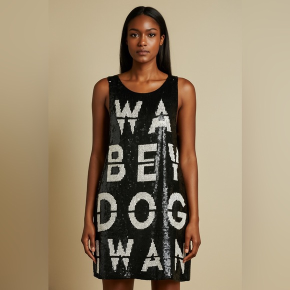 Beau Souci 2018 Silk & Sequin Mini Shift Dress Black Size Large